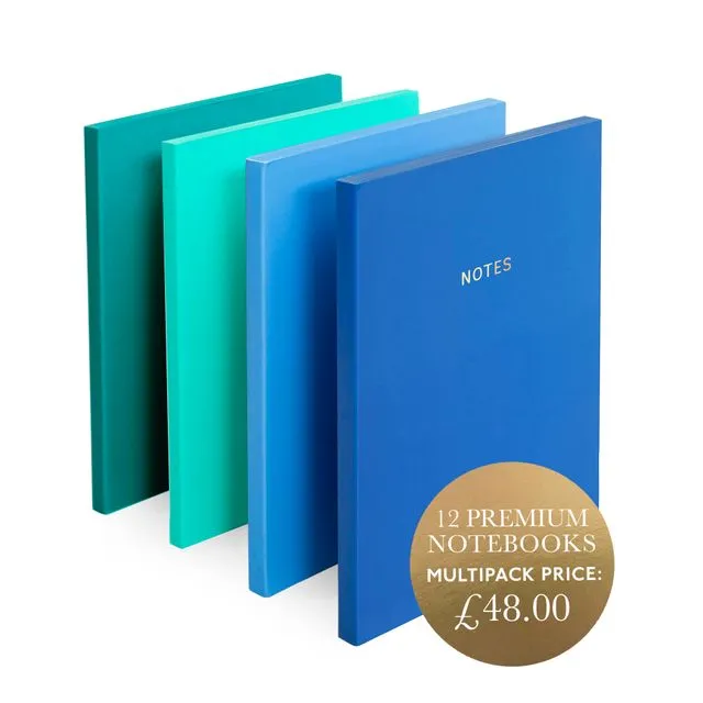 Multipack of 12 Premium A5 Notebooks - Blues
