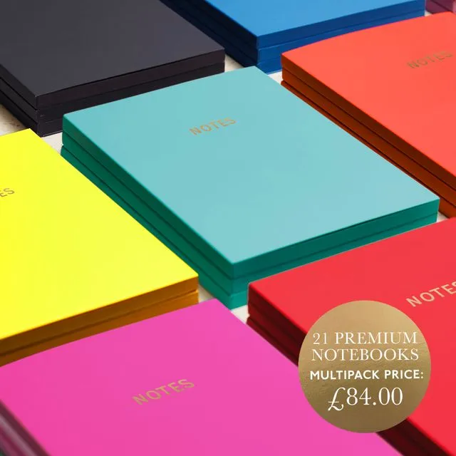 Multipack of 21 Premium A5 Notebooks - Brights