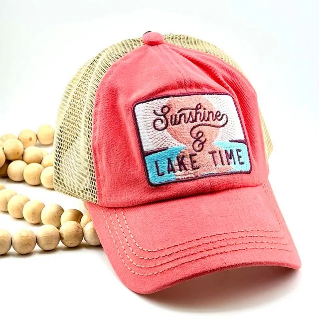 Coral Sunshine And Lake Time Hat