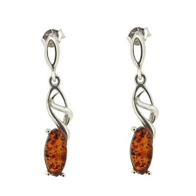 Cognac Amber Nouveau Earrings with and Presentation Box