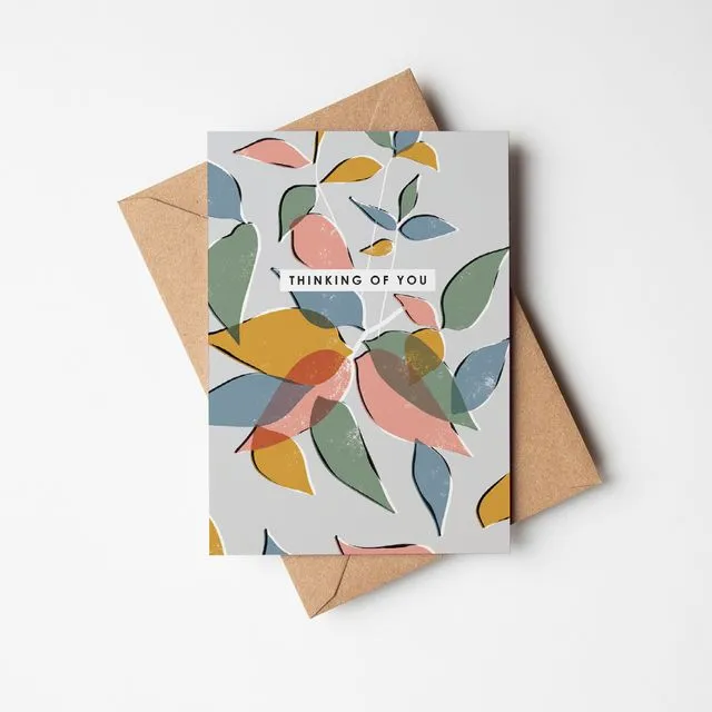 Thinking of You Card with botanical, abstract illustration