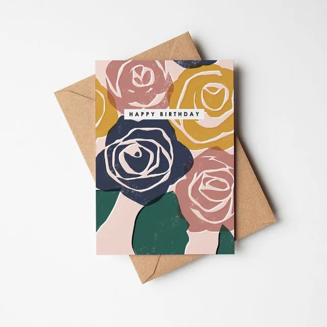 Happy Birthday Card with abstract rose illustration