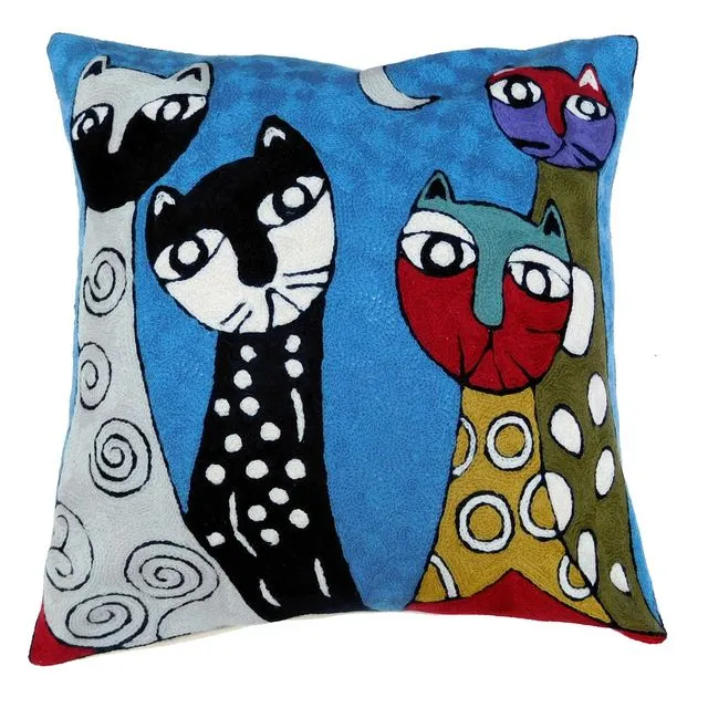 Zaida Cats Blue Cushion Pillow Cover 18"
