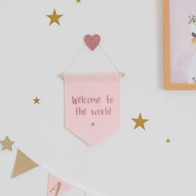 Baby Pink "Welcome To The World" Felt Banner | Nursery Decor