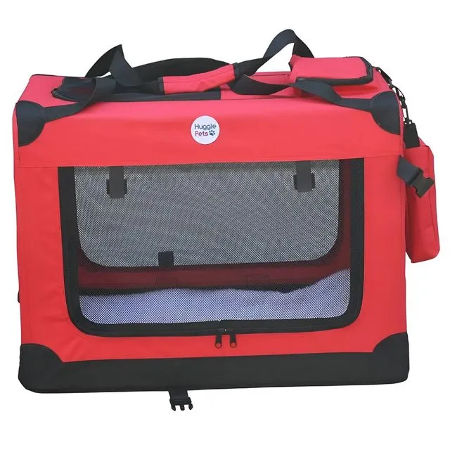 HugglePets Fabric Crate Foldable Pet Carrier - Red