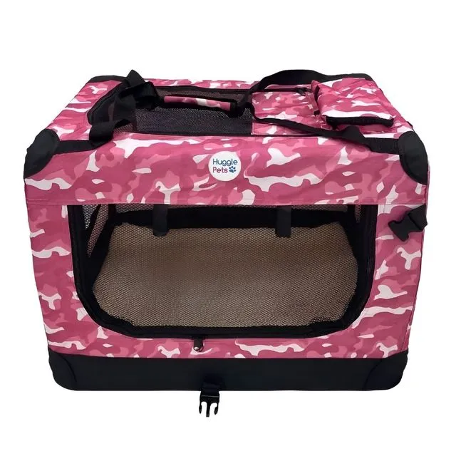 HugglePets Fabric Crate Foldable Pet Carrier - Camo Pink