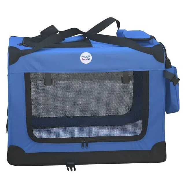 HugglePets Fabric Crate Foldable Pet Carrier - Blue