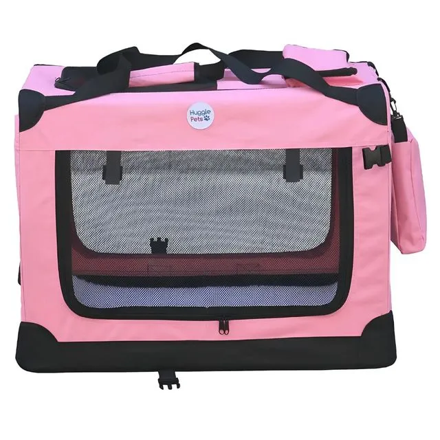 HugglePets Fabric Crate Foldable Pet Carrier - Pink