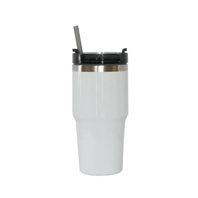 20 Oz Stainless Steel Tumbler with Straw - White