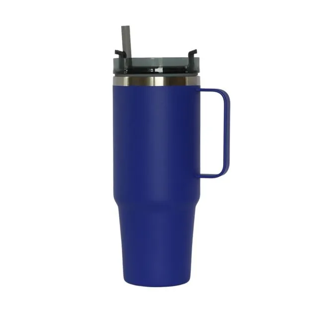 30 Oz Stainless Steel Tumbler with Handle &amp; Straw - Blue