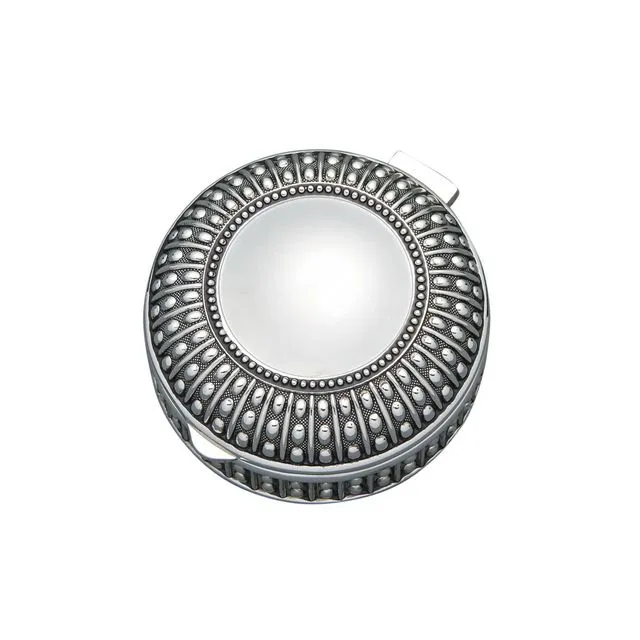 Silverplated Round Antique-Style Box w/ Beaded Detail, 3"
