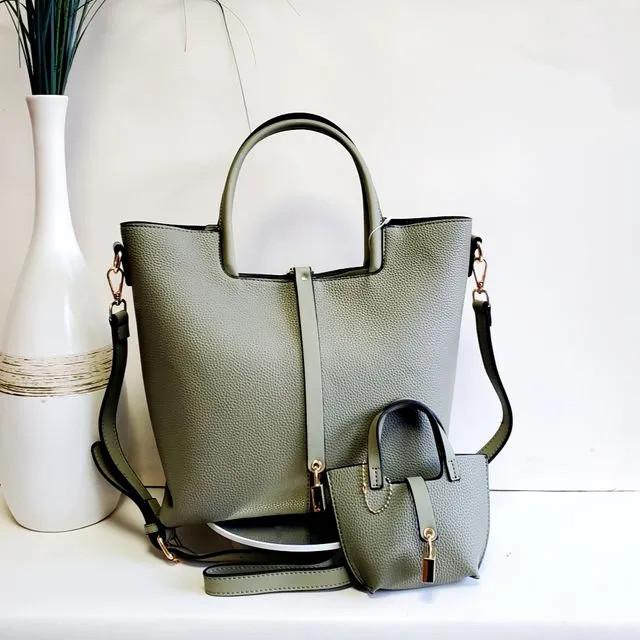 New arrival trendy soft pu leather women's tote bag long crossbody strap with small cute bag 8888 Green
