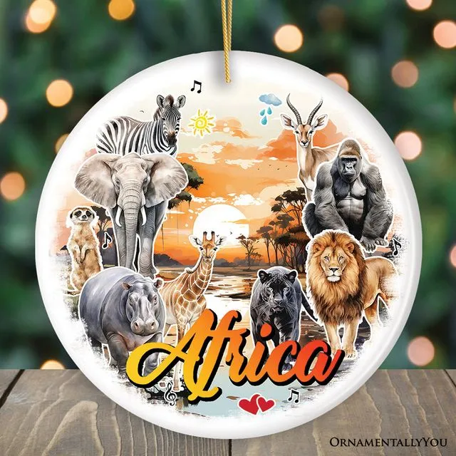 Natural Beauty and African Wildlife Artistic Ornament, Watercolor Safari View of Africa Souvenir Gift