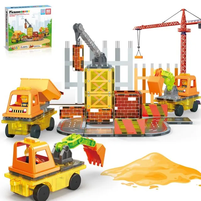 PicassoTiles Magnet Tile Construction 5-in-1 Themed Building Blocks with Accessories PTU06