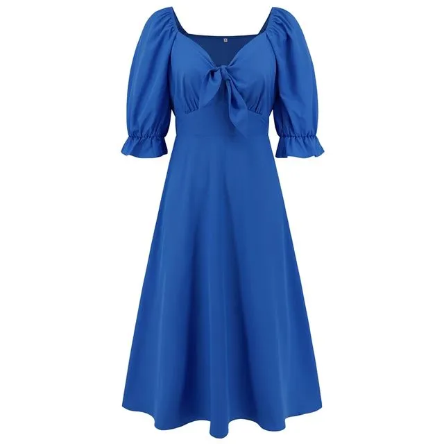 Sexy And Elegant Slim V-Neck Lantern Sleeve Dress - BLUE
