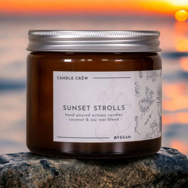 Sunset Strolls Glass Jar Scented Coconut & Soy Wax Candle by Candle Crew