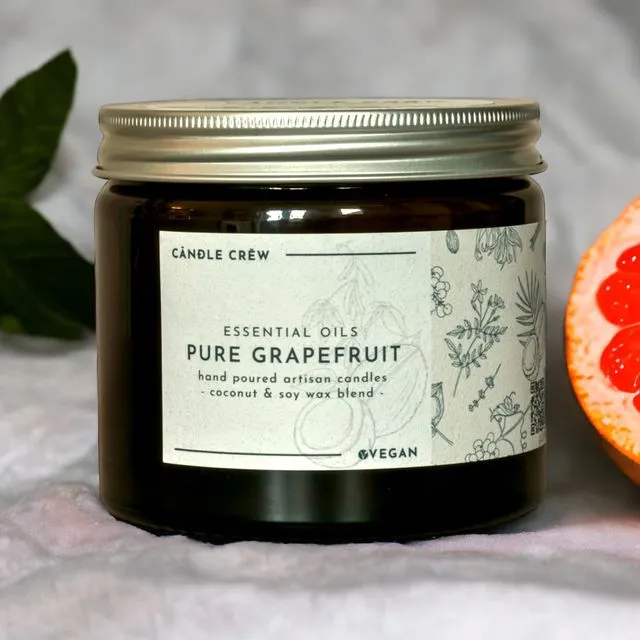 PURE Grapefruit Essentials Oil Glass Jar Scented Coconut & Soy Wax Candle by Candle Crew