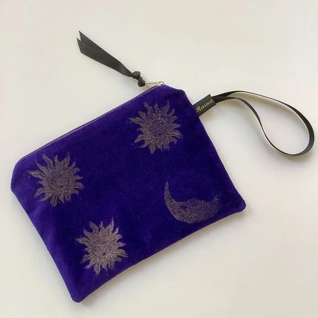 Purple Sun and Moon velvet zip-up pouch (Copy)
