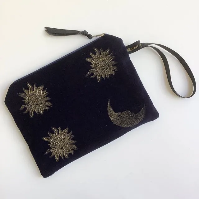 Midnight Sun and Moon velvet zip-up pouch