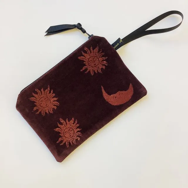 Chocolate Sun and Moon velvet zip-up pouch
