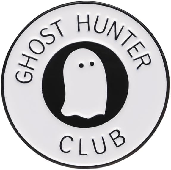 Ghost Hunter Club Enamel Pin Cartoon White Ghost Brooch Badge Round Button Lapel Pin Personalized Letter Alloy Brooch Halloween Cute Decoration Anime Fans Jewelry Gifts Jacket Hat Shirt Canvas Bag