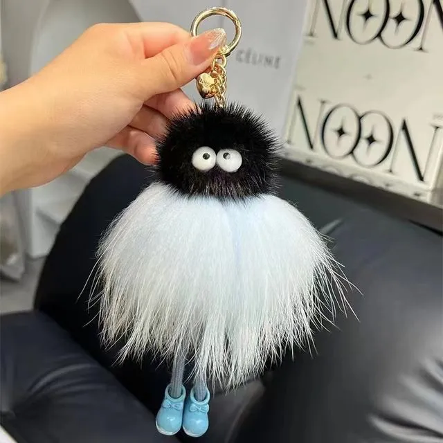 Cute Mink Fur Long Legs Cartoon Doll Car Key Bag Pendant Keyring - LIGHT BLUE