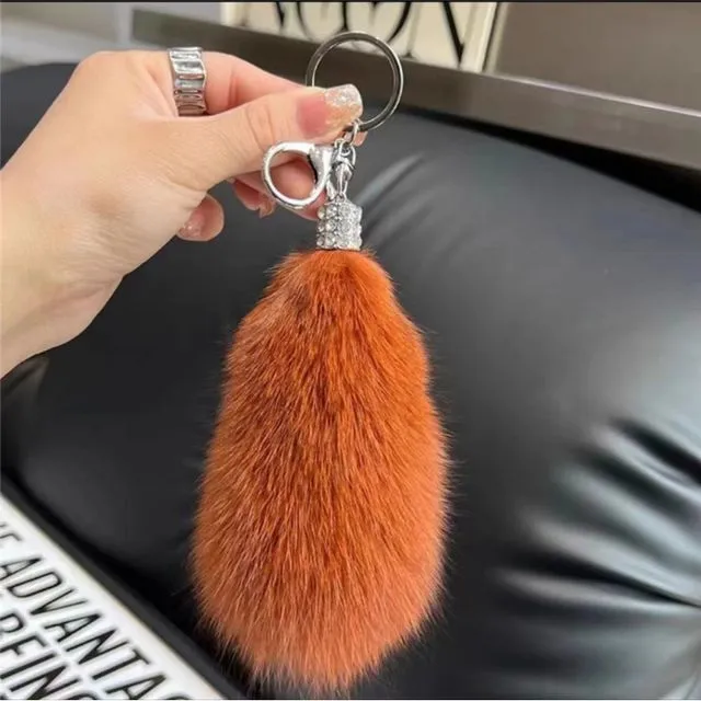Fluffy Fox Fur Tail Car Key Bag Pendant Keychain - CARAMEL