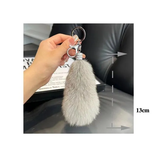 Fluffy Fox Fur Tail Car Key Bag Pendant Keychain - GRAY