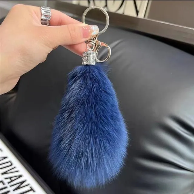 Fluffy Fox Fur Tail Car Key Bag Pendant Keychain - NAVY BLUE