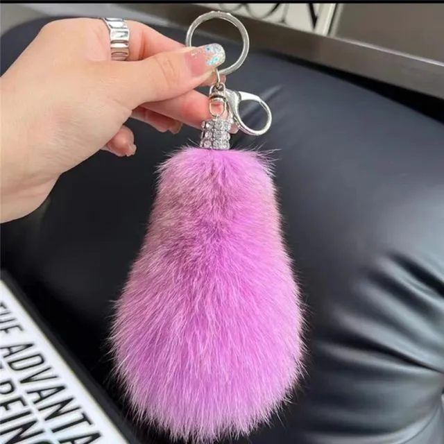 Fluffy Fox Fur Tail Car Key Bag Pendant Keychain - Taro Purple