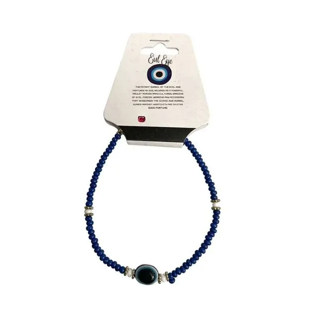 Evil Eye Bracelet - Blue with white Beads