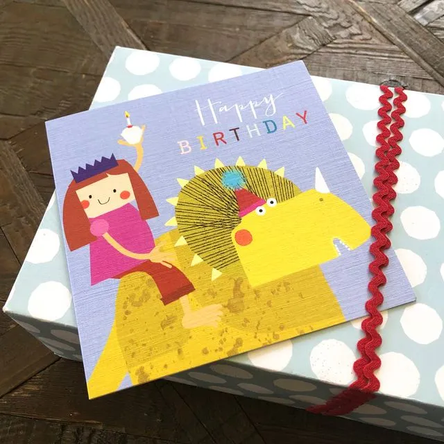 MC23 Girl On A Dinosaur Birthday Card