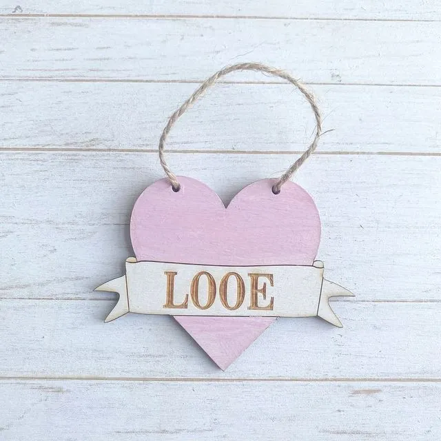 Mini Pink Heart Location Personalised Hanging Decoration