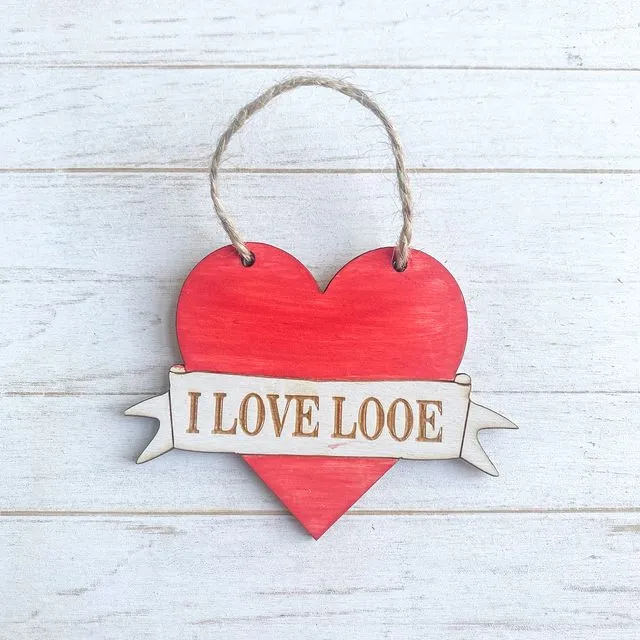 Mini Red Heart Location Personalised Hanging Decoration