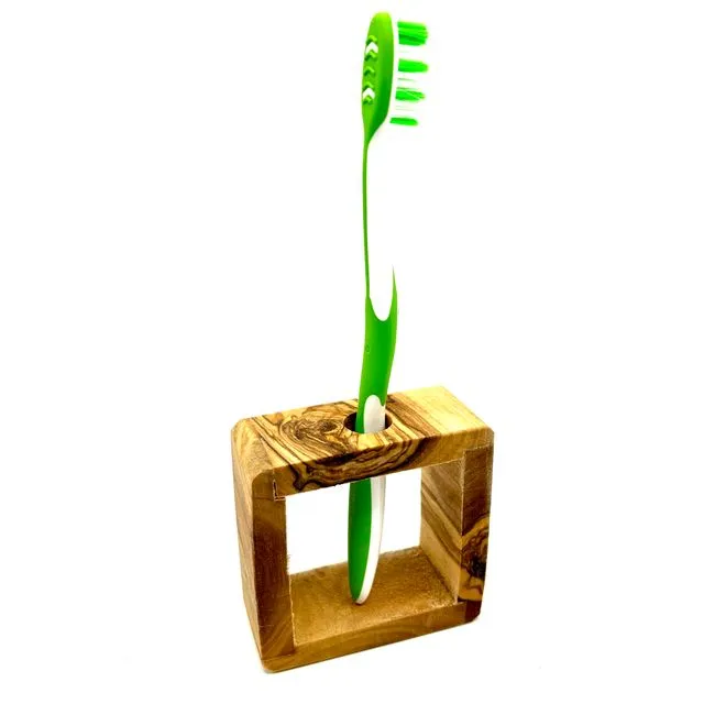 THE FRAME toothbrush holder for 1 toothbrush with glass insert made of olive wood