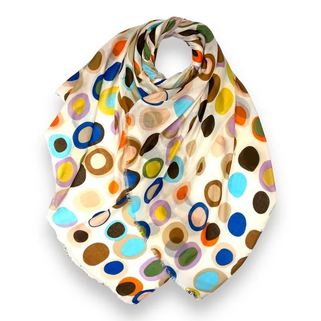 Retro style dots scarf finished with fringes in beige