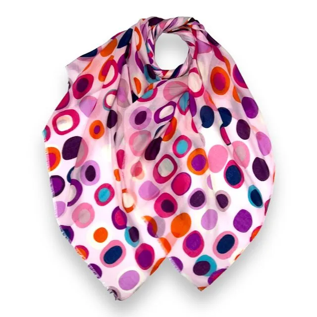 Retro style dots scarf finished with fringes in pink