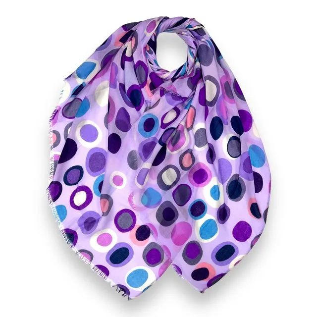 Retro style dots scarf finished with fringes in purple
