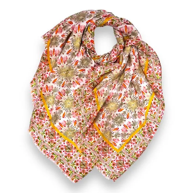 Mosaic flower print scarf in mocca