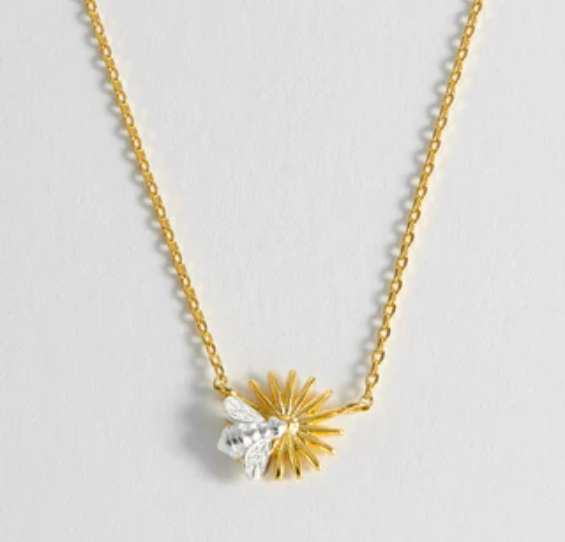 Flower And Bee Necklace - Gold Chain