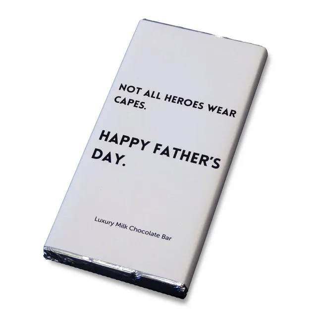 Father's Day. Not All Heroes Wear Capes Milk Chocolate Bar. Outer of 12