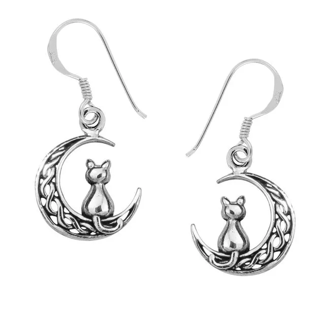 Celtic Moon Cat Earrings