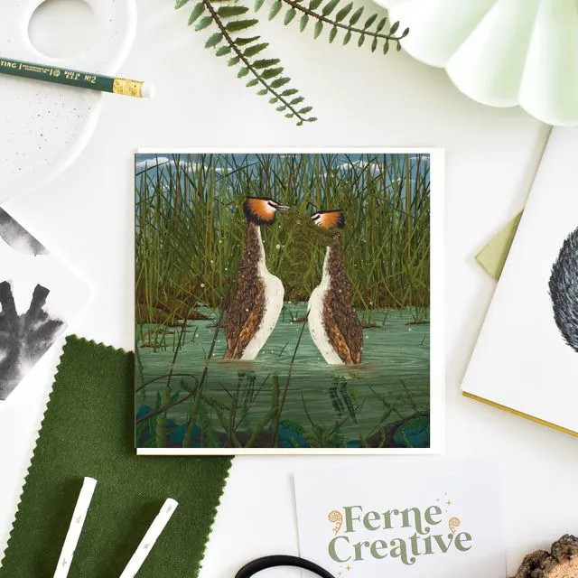 Great Crested Grebe illustrated card