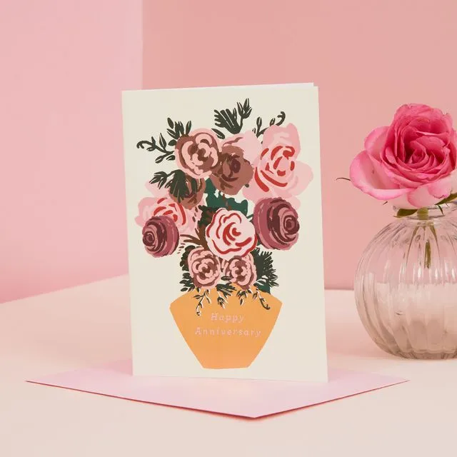 Anniversary Roses Card | Vase of Vintage Flowers