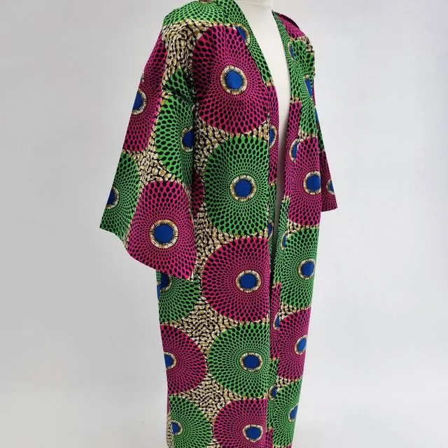 African Print Full Length Kimono Style Jacket With Pockets – one size (Circle)