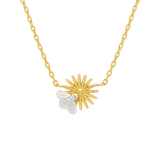 Flower And Bee Necklace - Gold Chain - WILDFLOWER