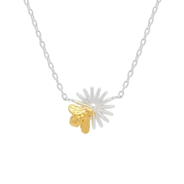 Flower And Bee Necklace - Silver Chain - WILDFLOWER