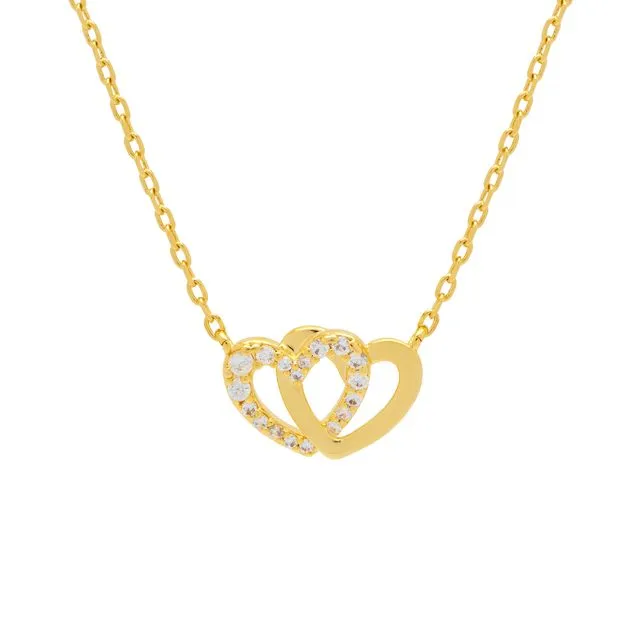 CZ Interlocking Heart Necklace - Gold Plated - SOFT HEART, SWEET SOUL