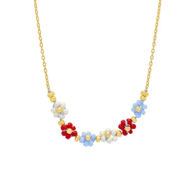 Red, Blue And White Daisy Chain Necklace - Gold Plated - DAISY CHAIN