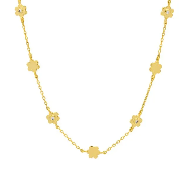 Multi Flower And CZ Necklace - Gold Plated - ONE OF A KIND